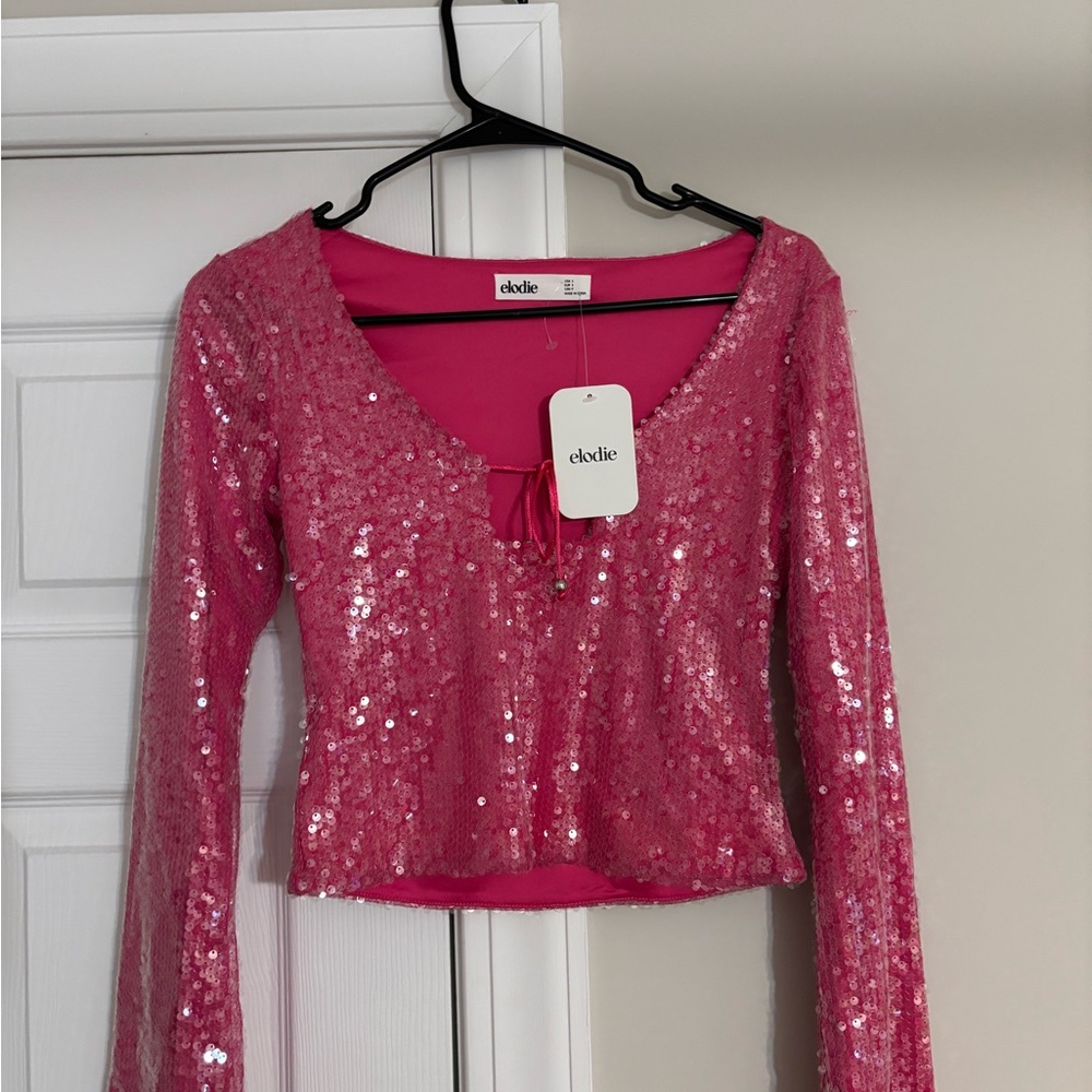 Elodie Pink Sequin Crop Blouse